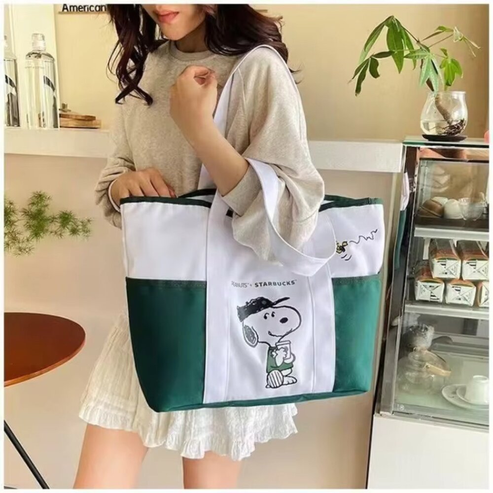 Starbucks x Snoopy Green and White Tote Bag